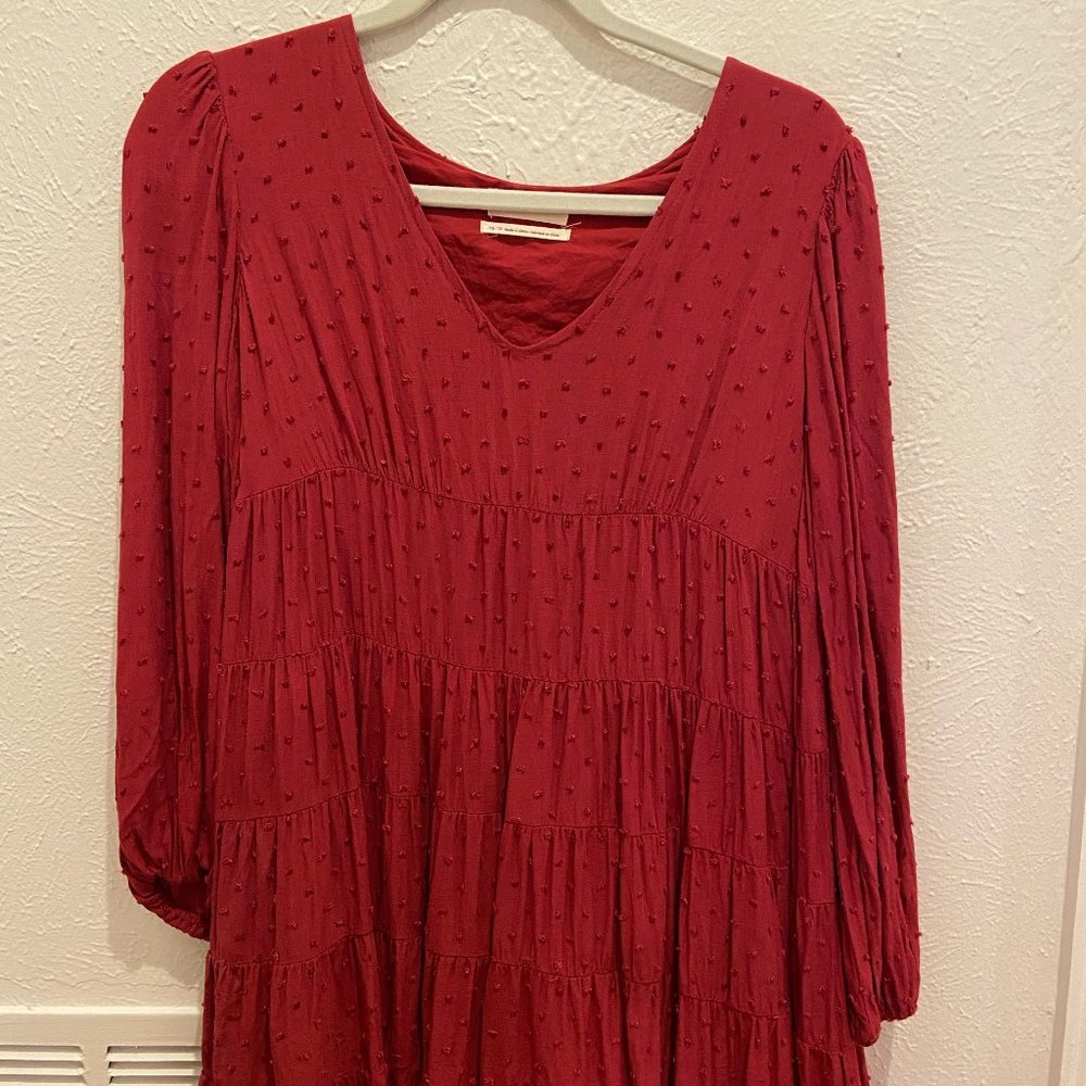 Urban Outfitters Berry Tiered Long Sleeve Dress XS